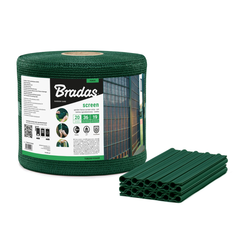 Bandă umbrire gard din PVC 19cm x 36m, 200g/m2, Bradas, verde
