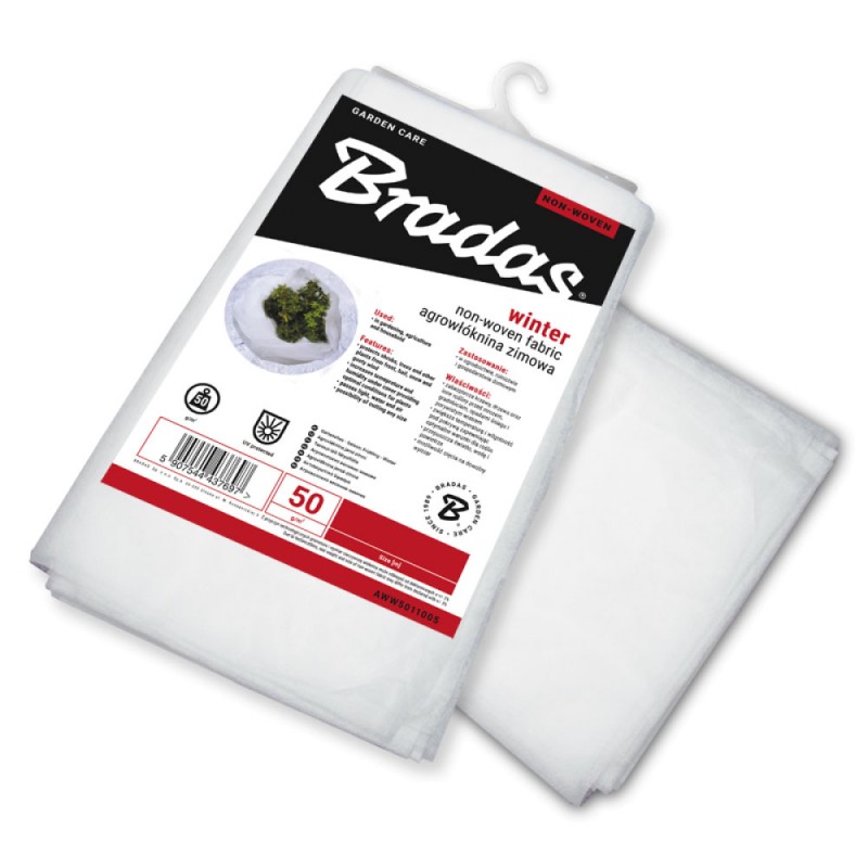 Material nețesut pentru protecția plantelor Bradas, 50 g/m², 2,1 × 10 m, alb