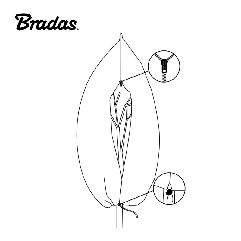 Husă de protecție pentru plante iarna Bradas, cu fermoar, 90 × 150 cm, 50 g/m², albă