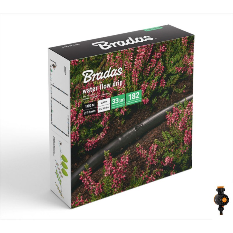 Kit furtun pentru irigare prin picurare cu temporizator, Bradas, Ø 16mm, L 100m