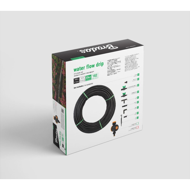 Kit furtun pentru irigare prin picurare cu temporizator, Bradas, Ø 16mm, L 100m