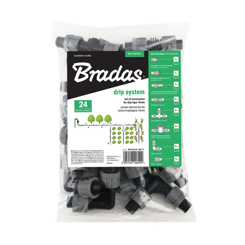 Set cu 24 accesorii pentru banda de picurare de 16 mm