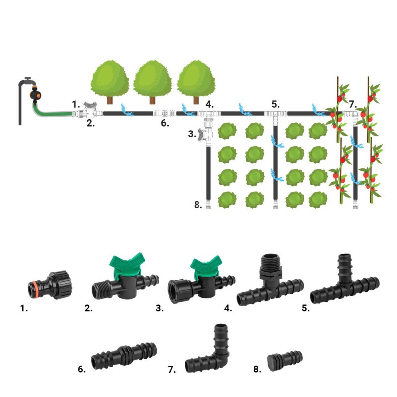 Set cu 42 accesorii pentru tub de picurare de 16 mm