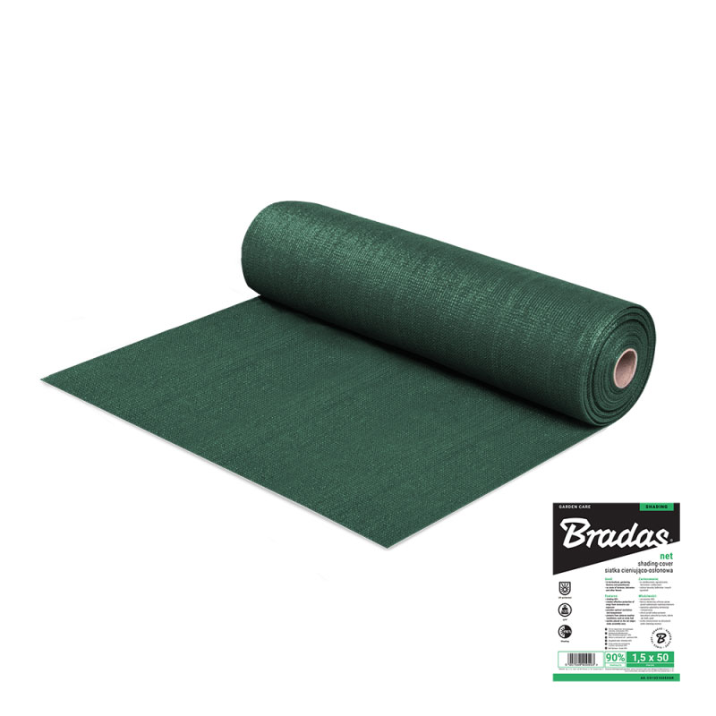 Plasa de umbrire Bradas, 135 g/mp, grad de umbrire 90%, verde, 1,5x50 m