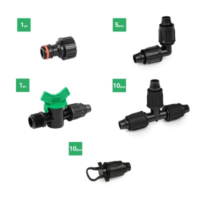 Set cu 27 accesorii QJ pentru banda de picurare de 16 mm