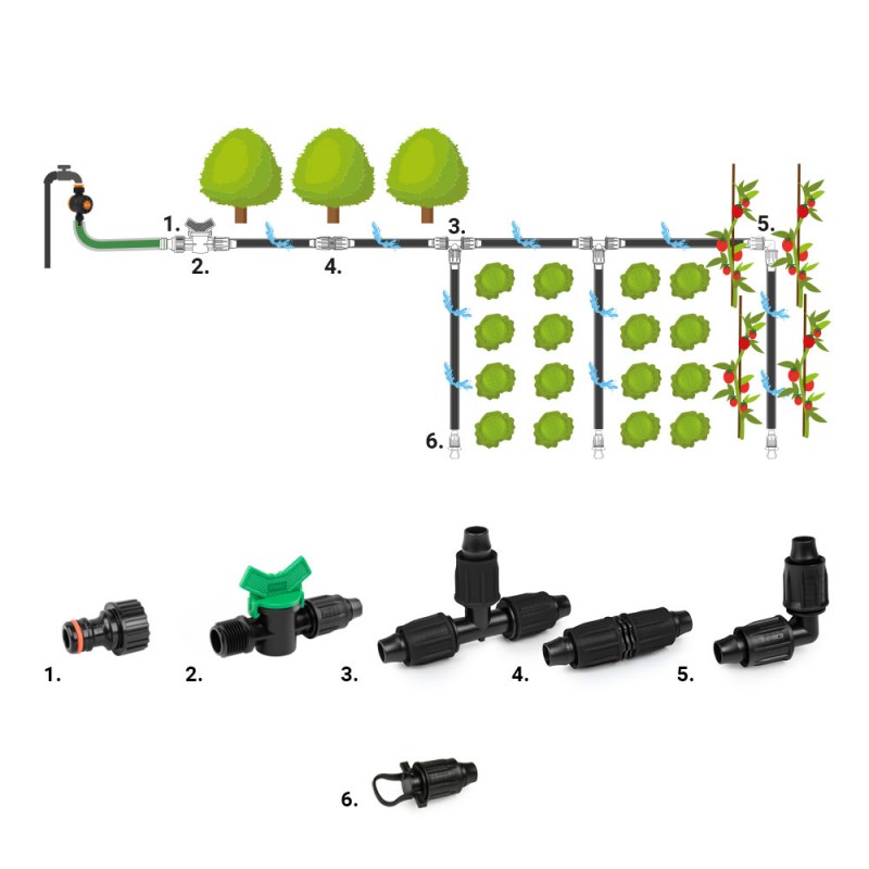 Set cu 42 accesorii QJ pentru banda de picurare de 16 mm