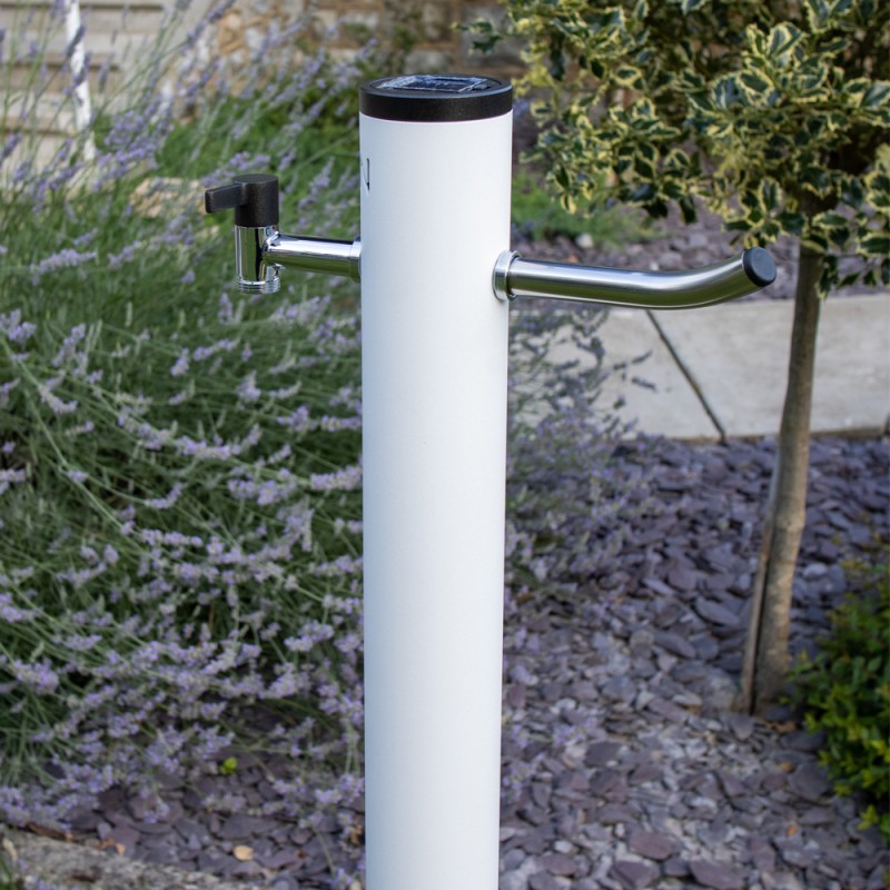 Coloană de apă pentru grădină din aluminiu cu iluminare LED, alb