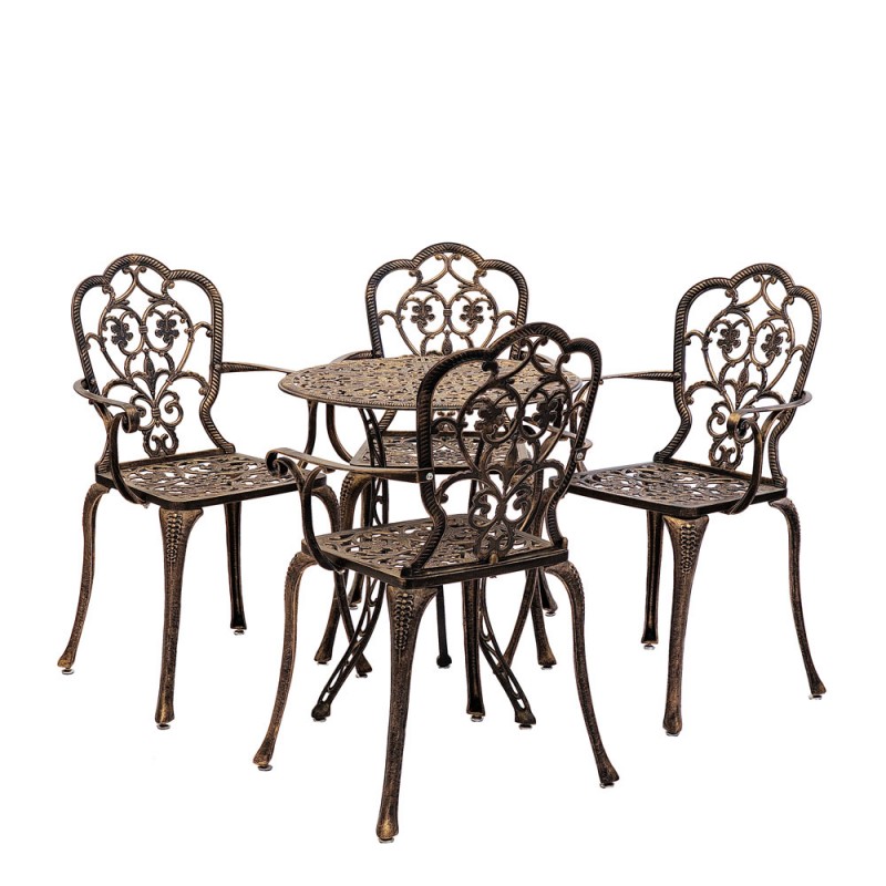 Set mobilier grădină din aluminiu cu 4 scaune Silva, negru-auriu