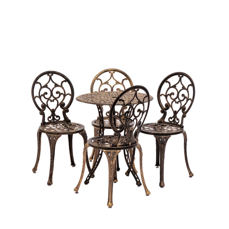 Set mobilier grădină din aluminiu cu 4 scaune Carina, negru-auriu