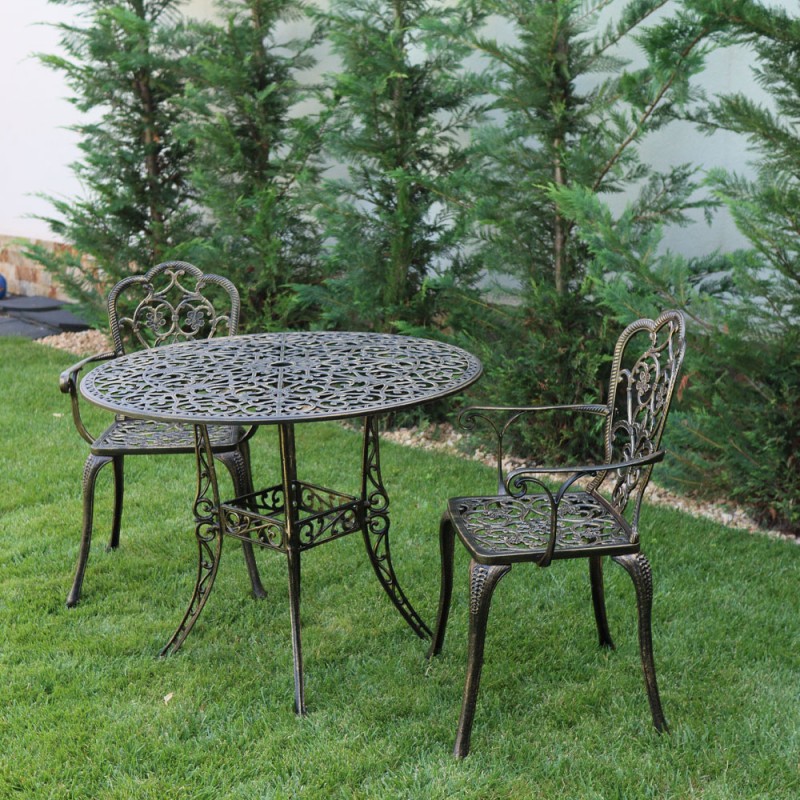 Set mobilier grădină din aluminiu cu 2 scaune Meda, negru-gold