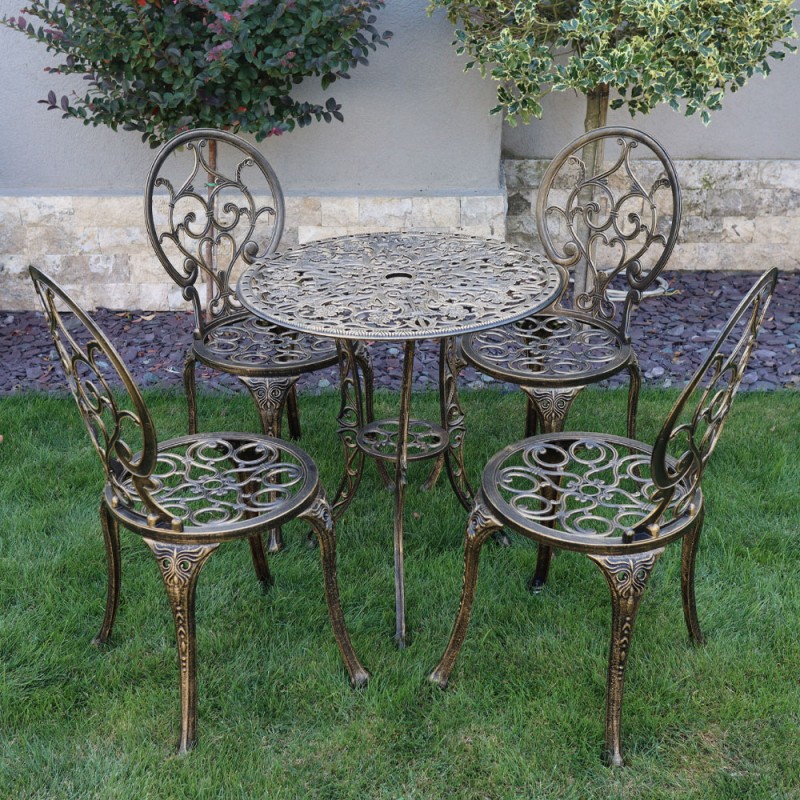 Set mobilier grădină din aluminiu cu 4 scaune Carina, negru-auriu