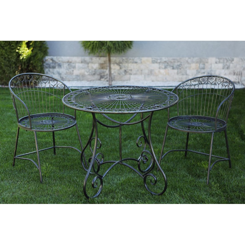 Set masă și scaune gradină metalic, negru antic
