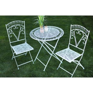 Set mobilier de grădină metalic pliabil - masă și 2 scaune, albastru deschis antichizat