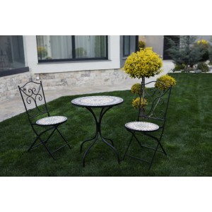 Set masă cu două scaune bistro grădină, terasă, balcon - blat mozaic